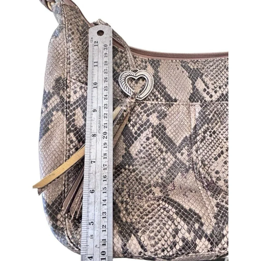 Brighton Snake Print Leather Large Shoulder Bag w Charm Braided Handle